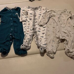 Carters Set of 3 Patterned Snap Button Baby Onesies 6m